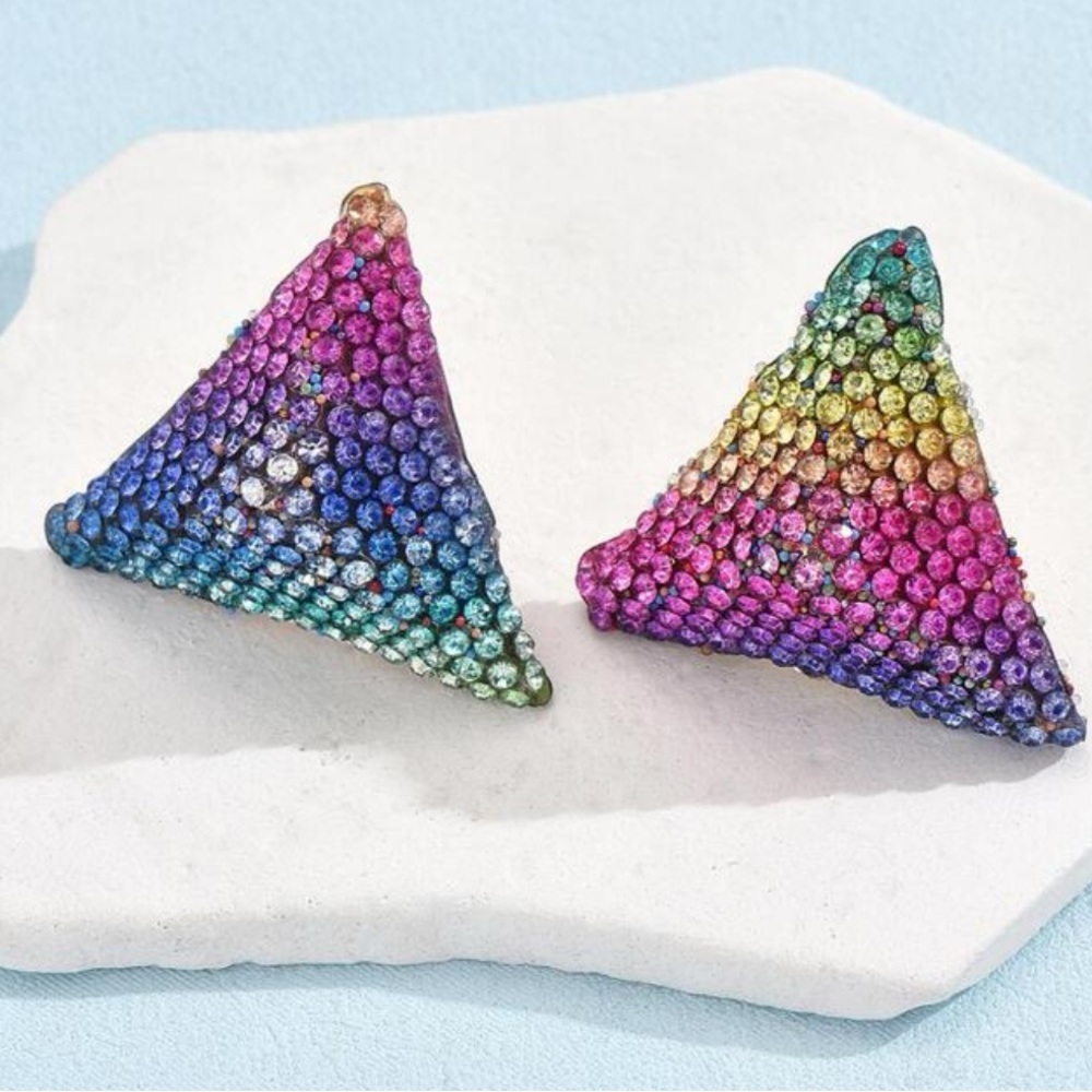Rainbow rhinestone triangle post back earrings